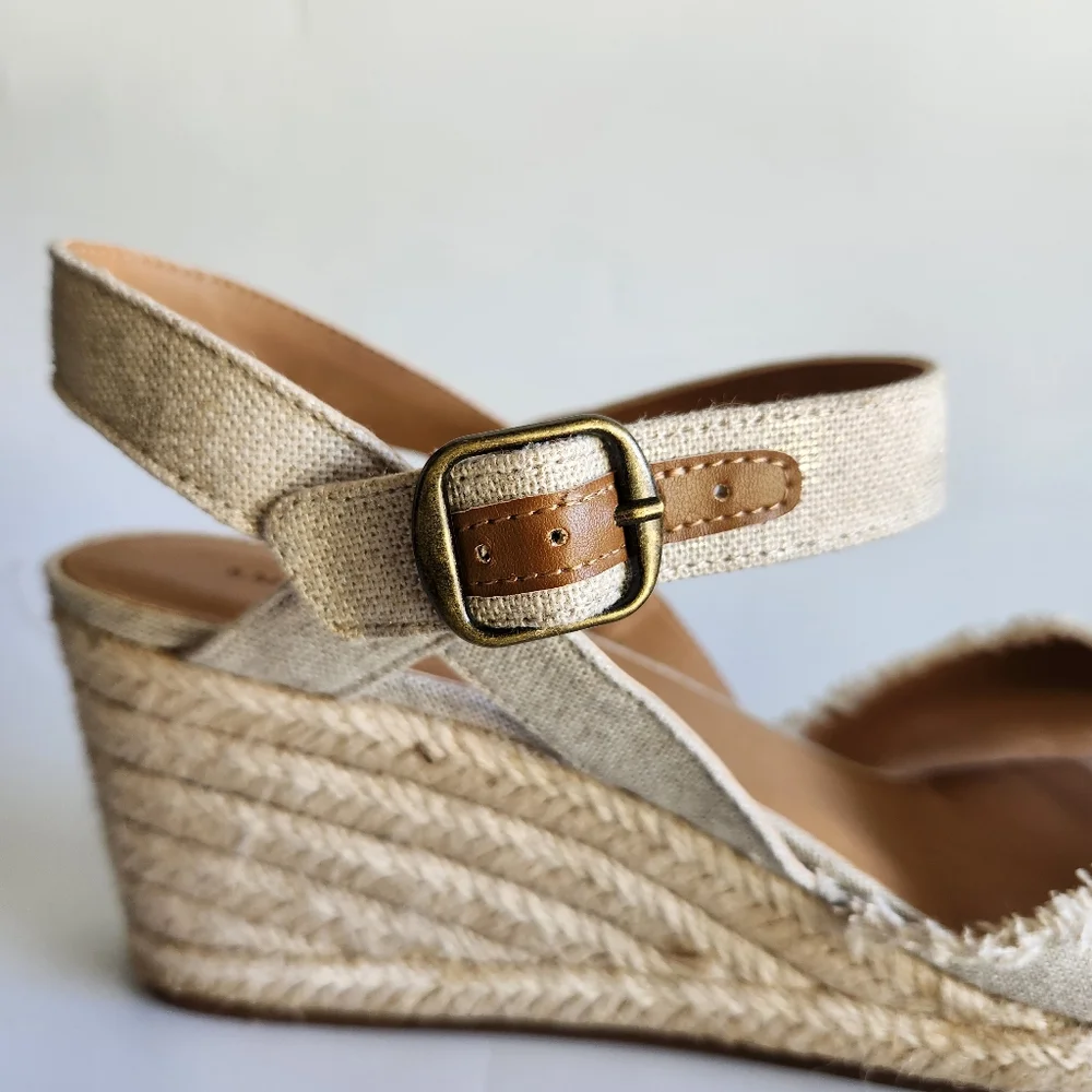 Lucky Brand Mindra Espadrille Wedge Sandal Size 12 Natural Frayed